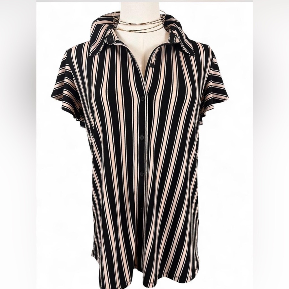 Ruffled & striped button-up shirt